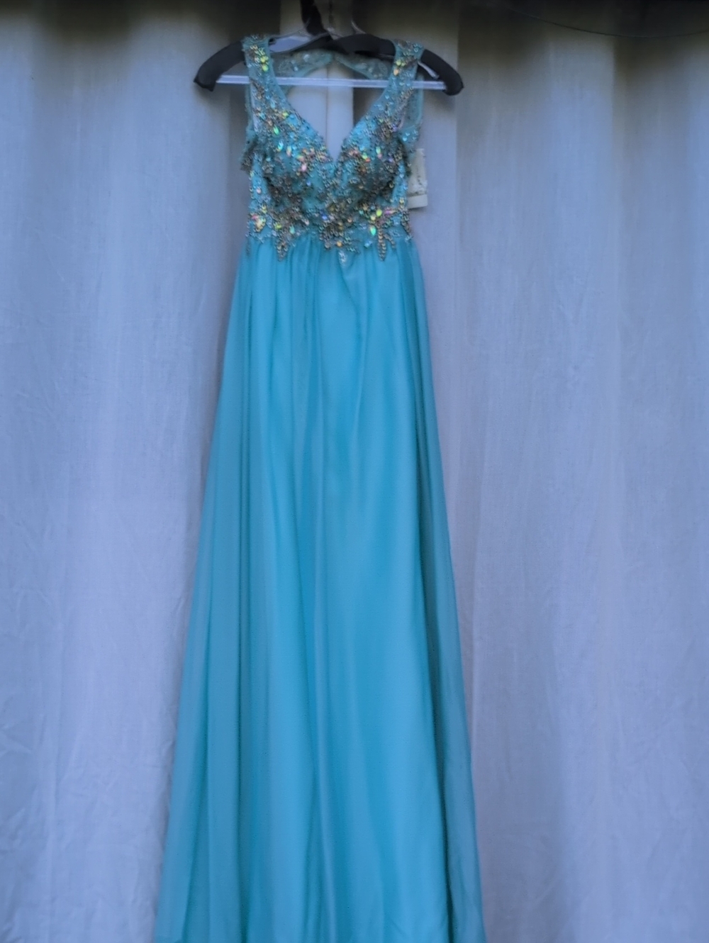 Beaded Aqua V-Neck Maxi Dress